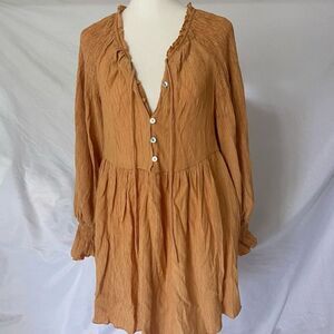 Pearl and Sea Women's 4 Gold Crepon Long Sleeve Button Front Mini Dress